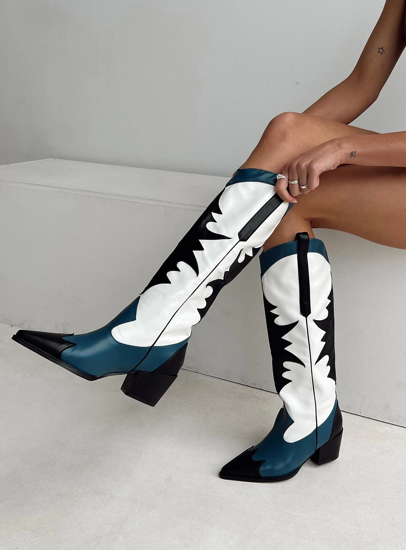 Princess Polly Izzard Western Boot Black / Navy 3 Princess Polly Izzard Western Boot Black / Navy