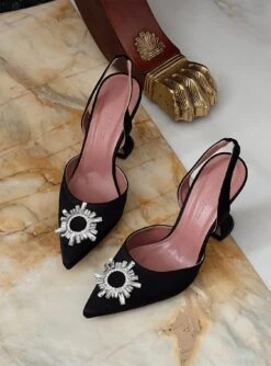Princess Polly Alena Jewel Slingback Heels Black