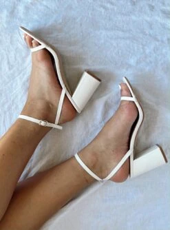 Princess Polly Nightfall Ankle Strap Block Heels Matte White