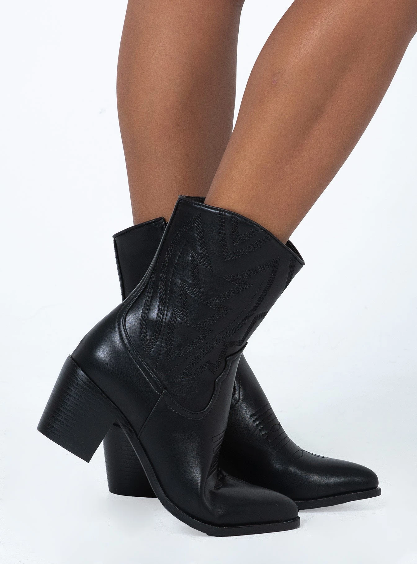 Princess Polly Dominique Cowboy Boots Black 5 Princess Polly Dominique Cowboy Boots Black - Image 3