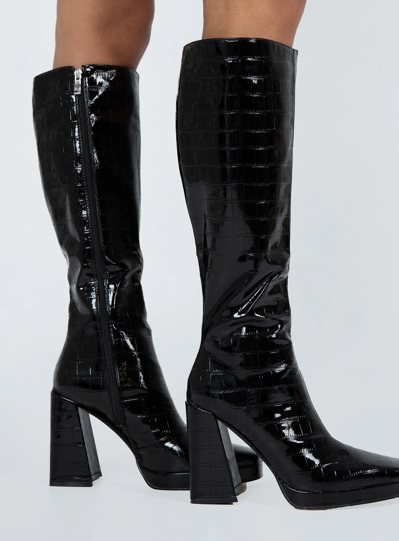 Princess Polly Montgomery Boot Black Croc 6 Princess Polly Montgomery Boot Black Croc - Image 4