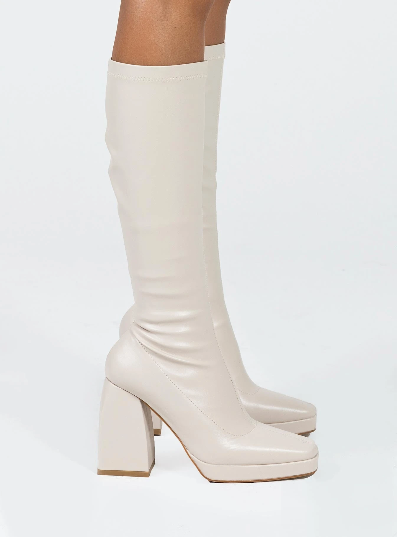 Princess Polly Zayas Knee High Boots Beige 5 Princess Polly Zayas Knee High Boots Beige - Image 3