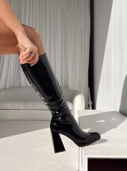 Princess Polly Montgomery Boot Black Croc